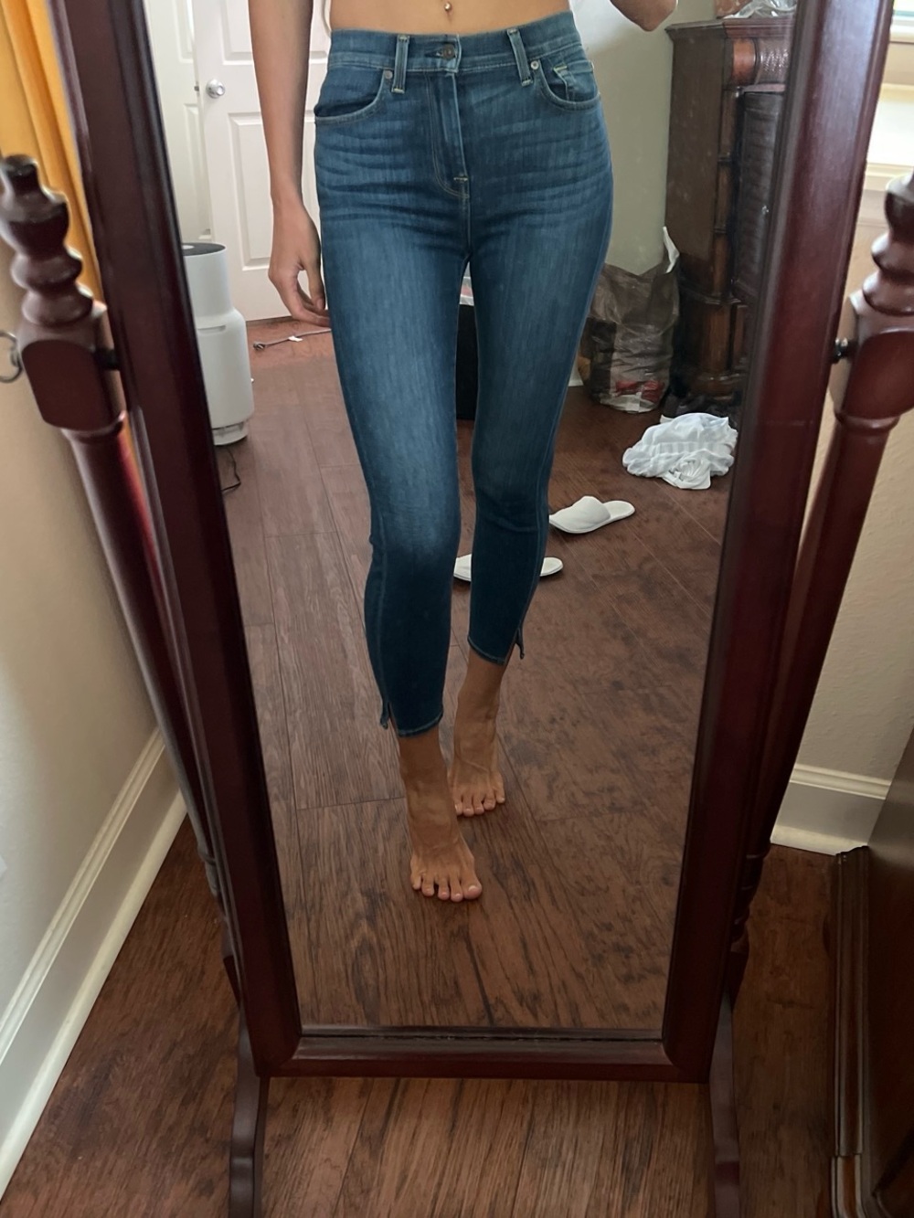7 For All Mankind Medium Blue High-Rise Cropped Skinny Jeans